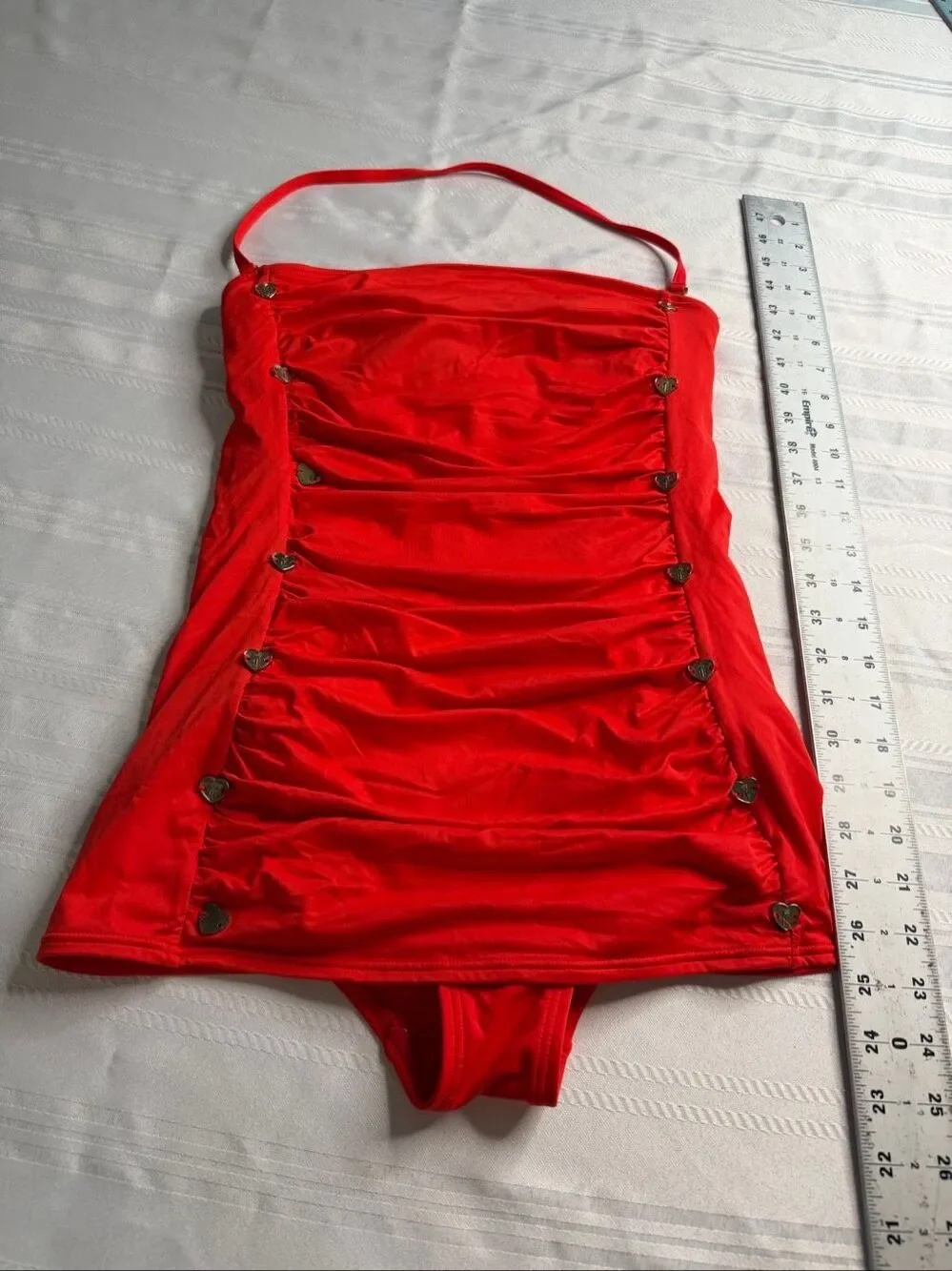 Juicy Couture Vintage Red One Piece Gold Heart Charms Swimsuit Size Small